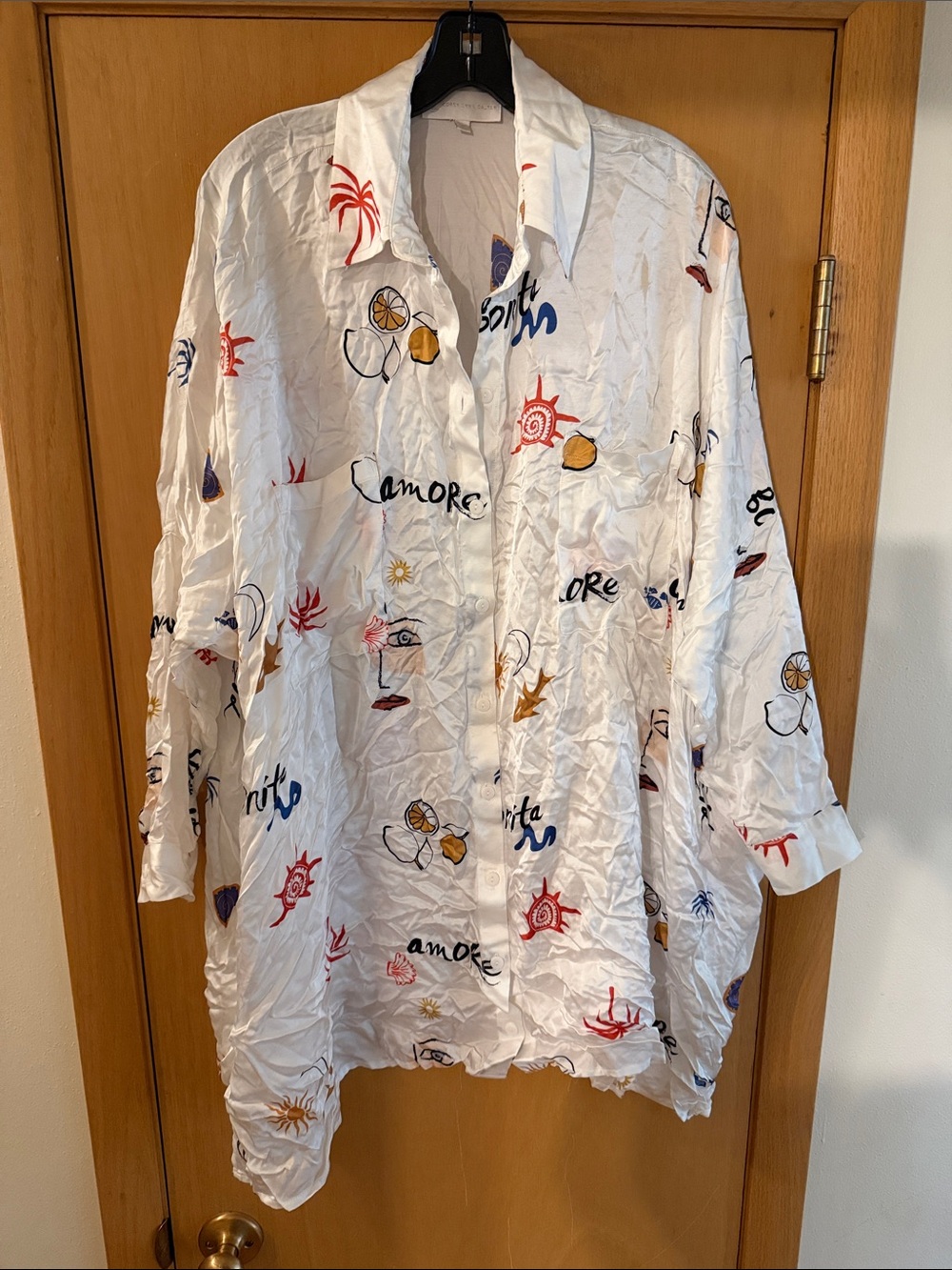 Corey Lynn Calter Women’s Beach Coast Summer Printed Button Down Shirt Medium